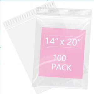 100 Ct 14" x 20" Large Clear Zip Top Bags Reclosable Zipper Plastic Poly Bags